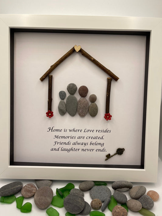 Pebble Art New Home Gift, Family Portrait, Framed