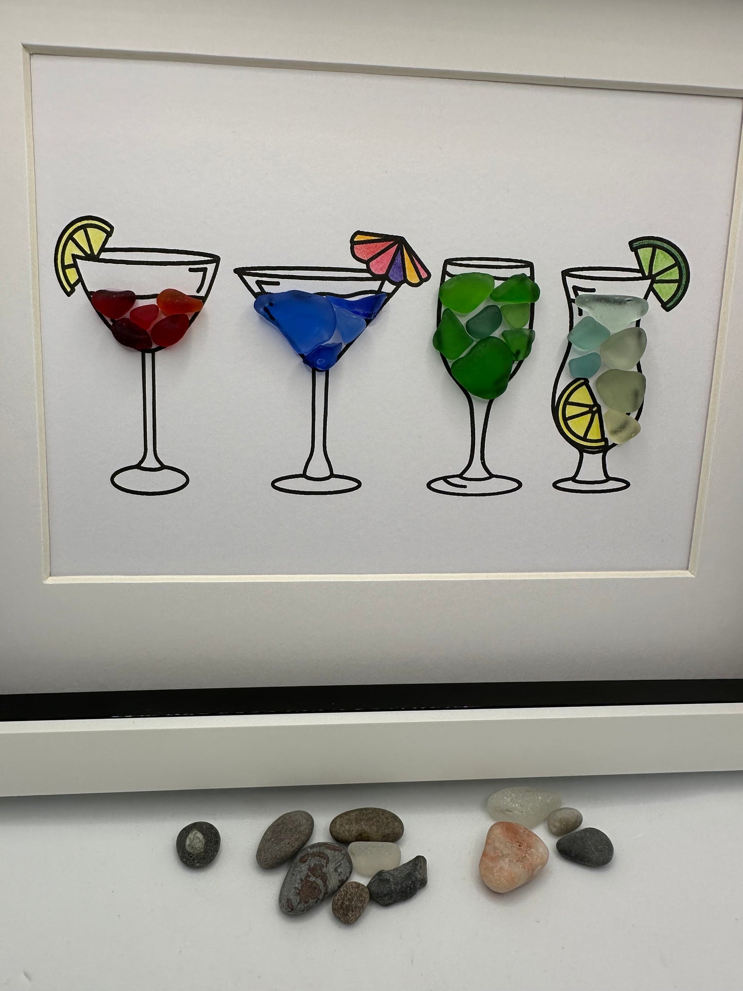 sea glass cocktails, sea glass art, cocktail time, sea glass, blue sea glass, man cave art