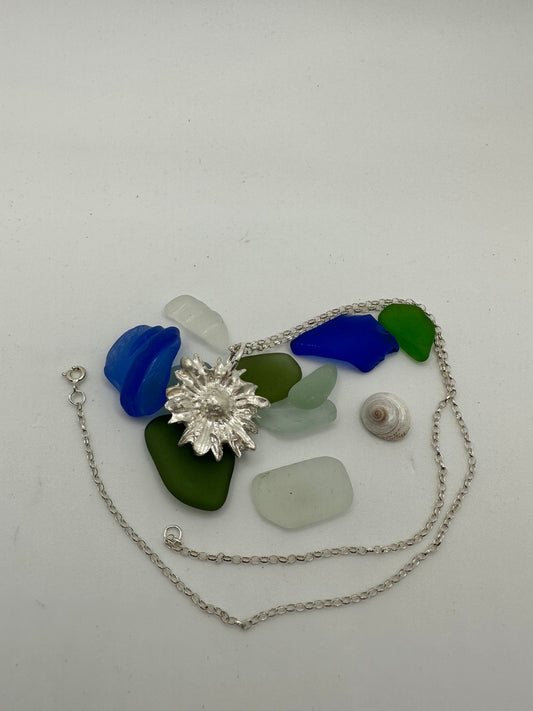 999 silver sunflower pendant and sterling silver chain, sunflower, silver sunflower , handmade silver