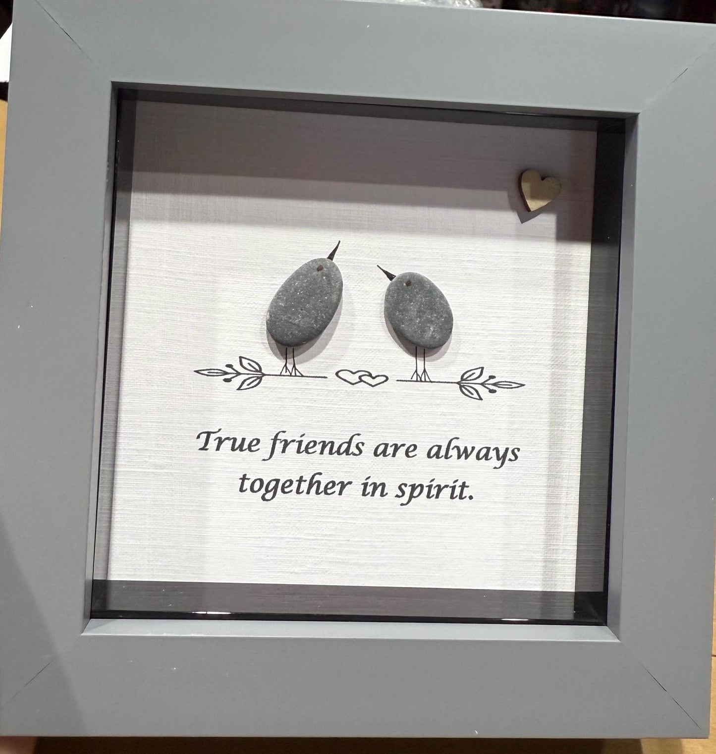 Pebble Art Birds, True Friends Gift, 4x4” Framed Art