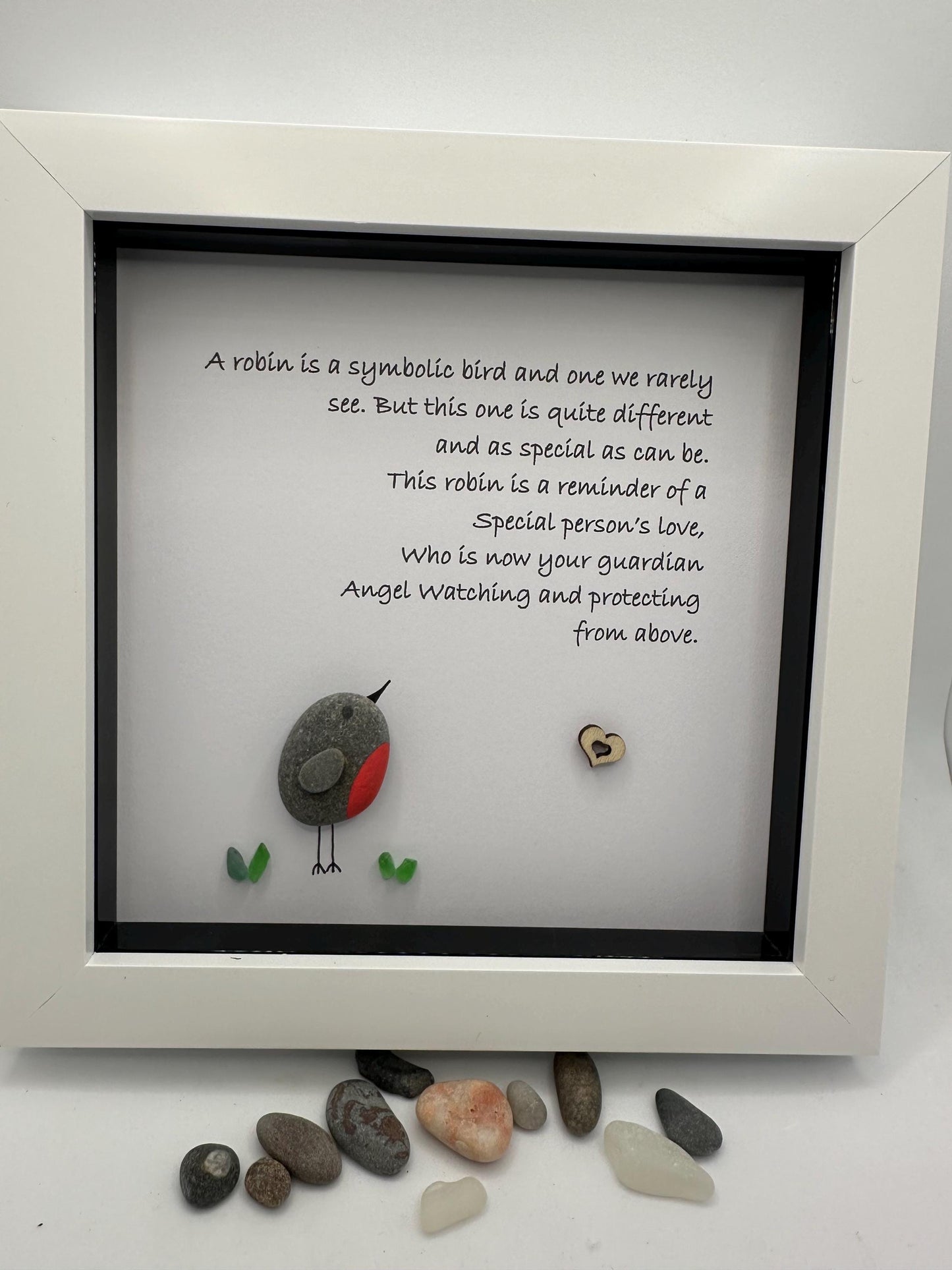 Robin Pebble Art, Guardian Angel Sympathy Gift, robin pebble art, pebble art robin, robin gift, robin, sympathy gifts, pebble art, framed