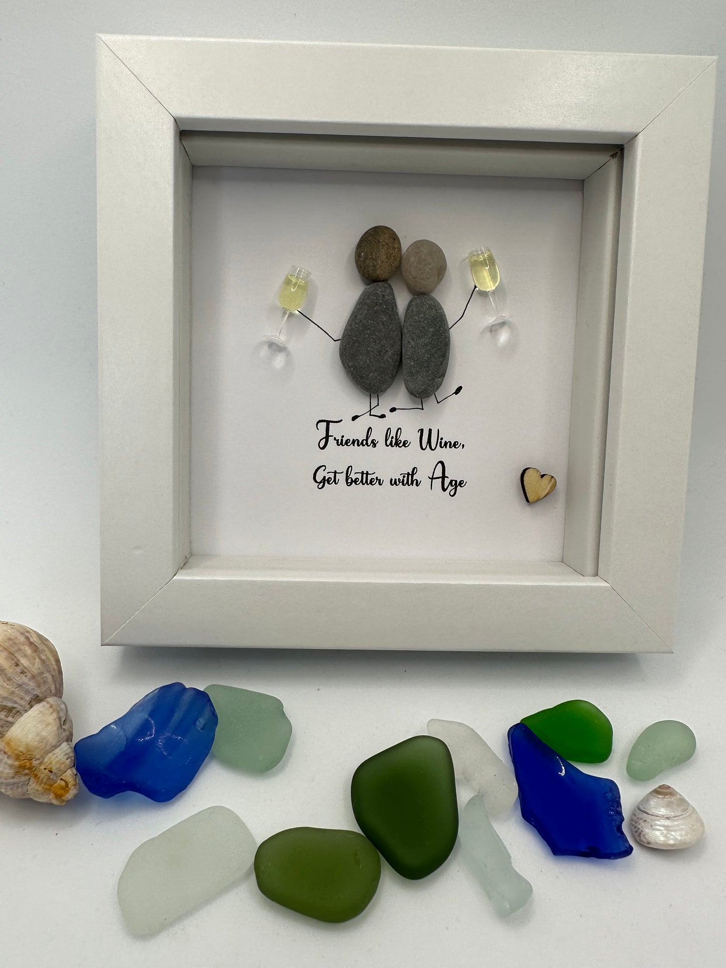 Pebble Art Friends Frame, Friends Like Wine Gift (4x4”) friend pebble art, pebble art friends, friend gift, wine gift, birthday gift, pebble