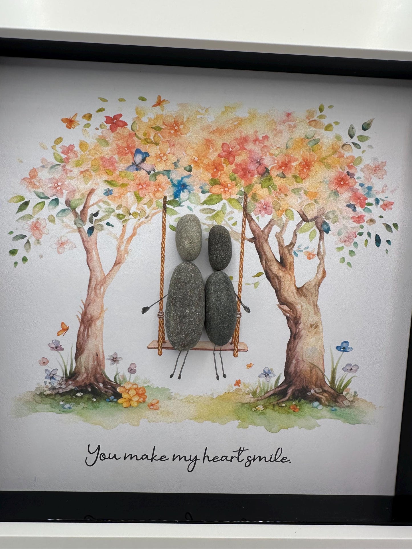 couple pebble art, pebble art swing, couple on swing, all of me loves all of you, valentine gift