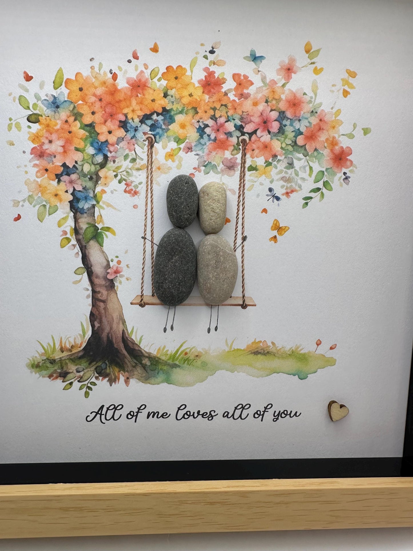 couple pebble art, pebble art swing, couple on swing, all of me loves all of you, valentine gift