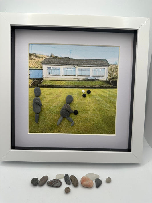 Rosehearty Bowling Club Pebble Art, Personaliosed Bowling Couple Gift, pebble art bowling, bowling, bowling gift. Pebble art