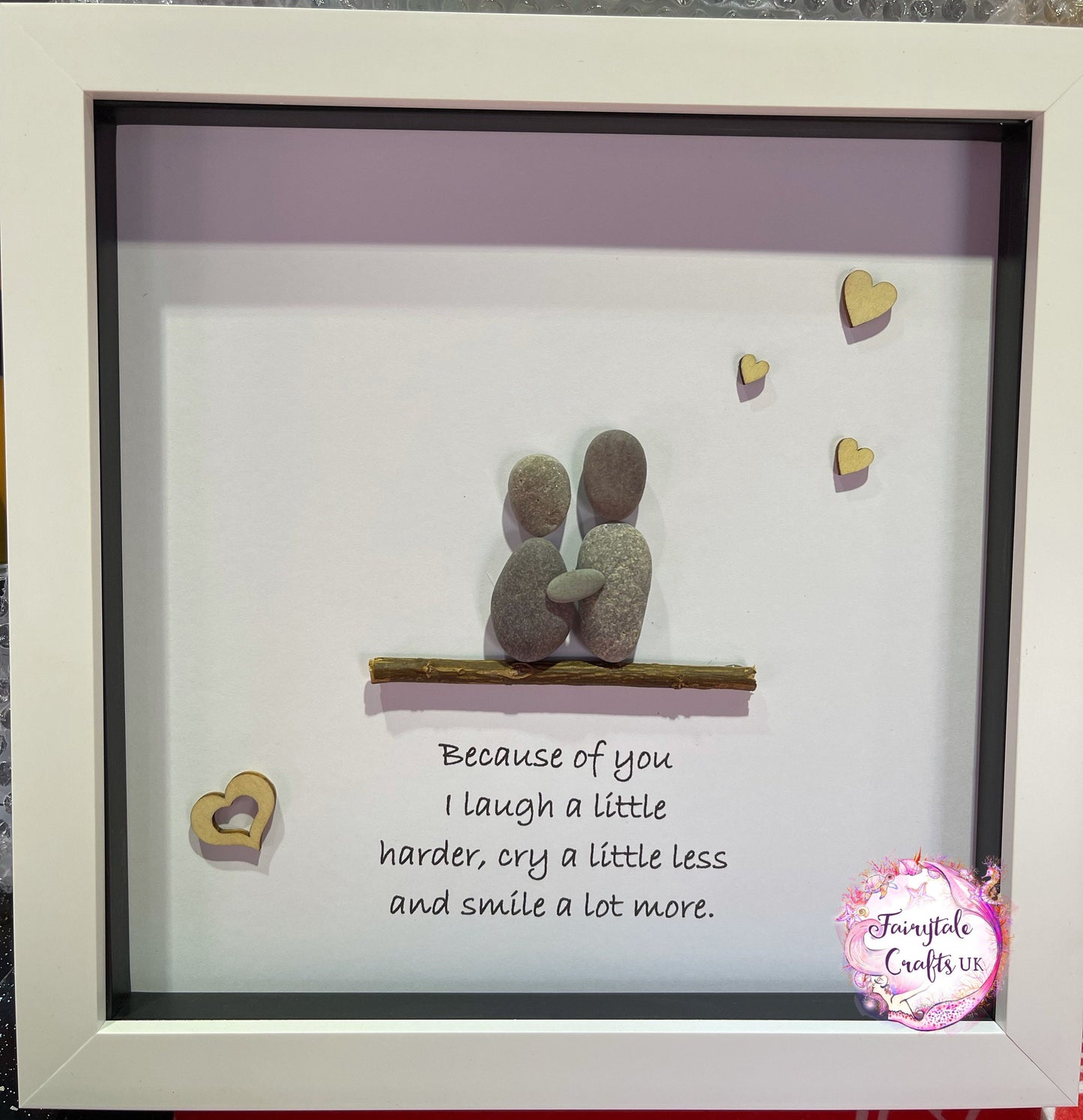pebble art friends, 40th, 50th, 60th, 70th birthday pebble art, birthday picture, personalised picture, because of you I laugh