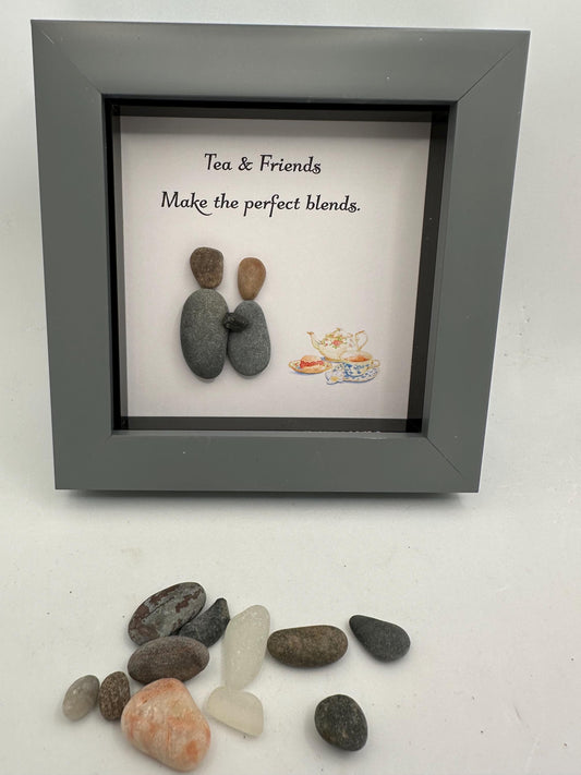 4”x4”  pebble art friends, pebble art gift, friend. Tea and friends make the perfect blend