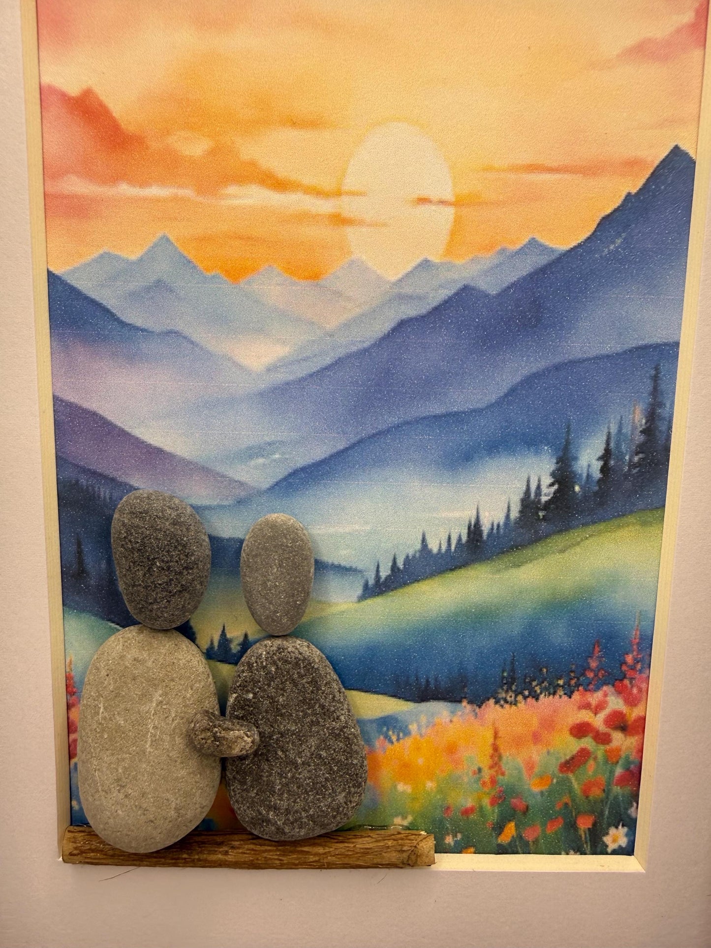 Landscape pebble art, pebble art scene, pebble art couple, pebble art, couple framed gift. Landscape gifts