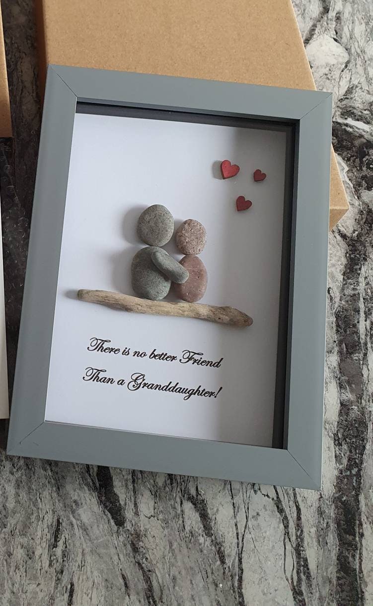 Personalized Pebble Art Granddaughter Gift, Scottish Stone Family Picture