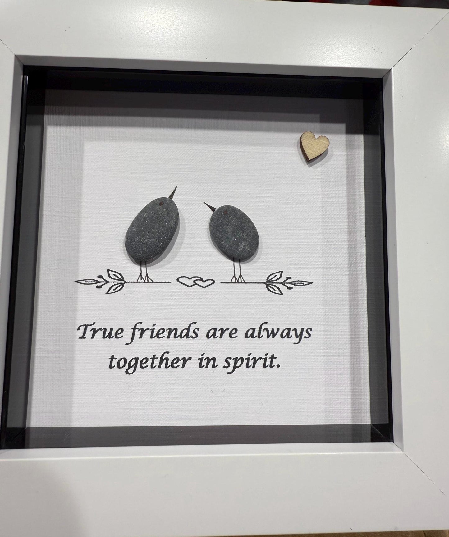 Pebble Art Birds, True Friends Gift, 4x4” Framed Art