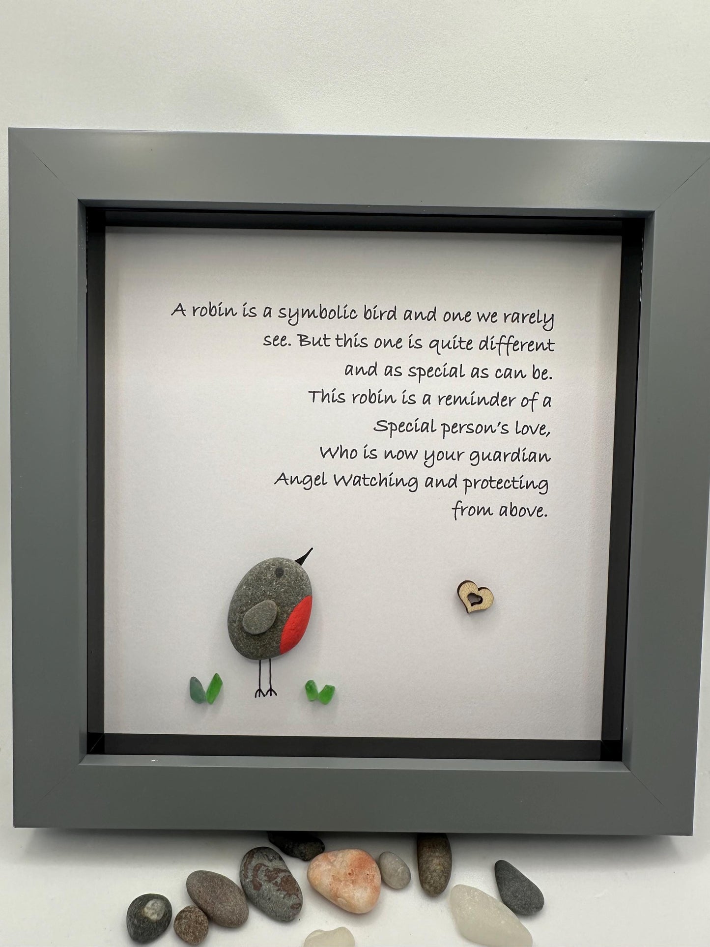 Robin Pebble Art, Guardian Angel Sympathy Gift, robin pebble art, pebble art robin, robin gift, robin, sympathy gifts, pebble art, framed