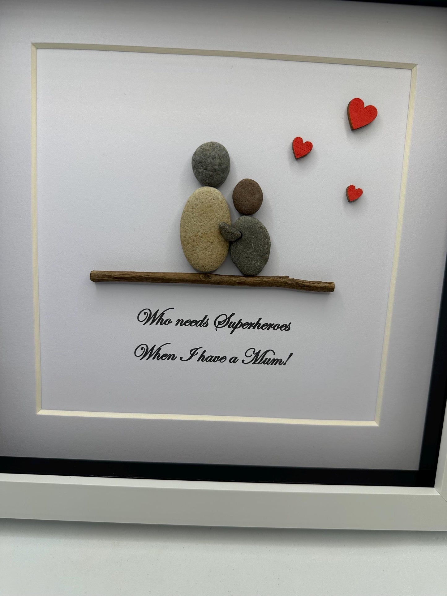 Mother & Child Pebble Art, Framed Family Gift, Mother’s Day gift, Mother’s Day pebble art, pebble art mum, superhero’s, pebble art, mum gift