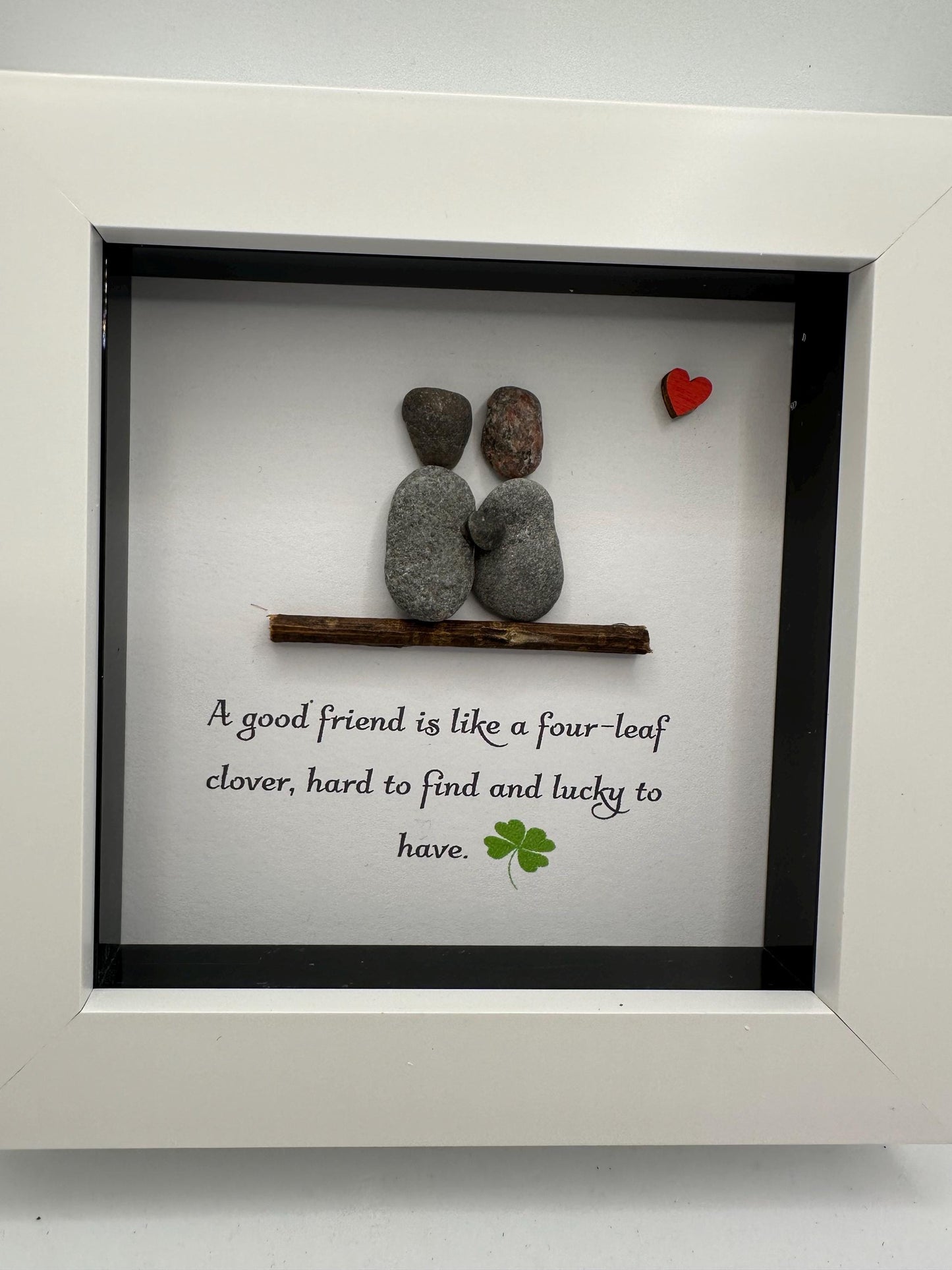 friends are like four leafed clovers, friends pebble art, pebble art, friends gift, value frames