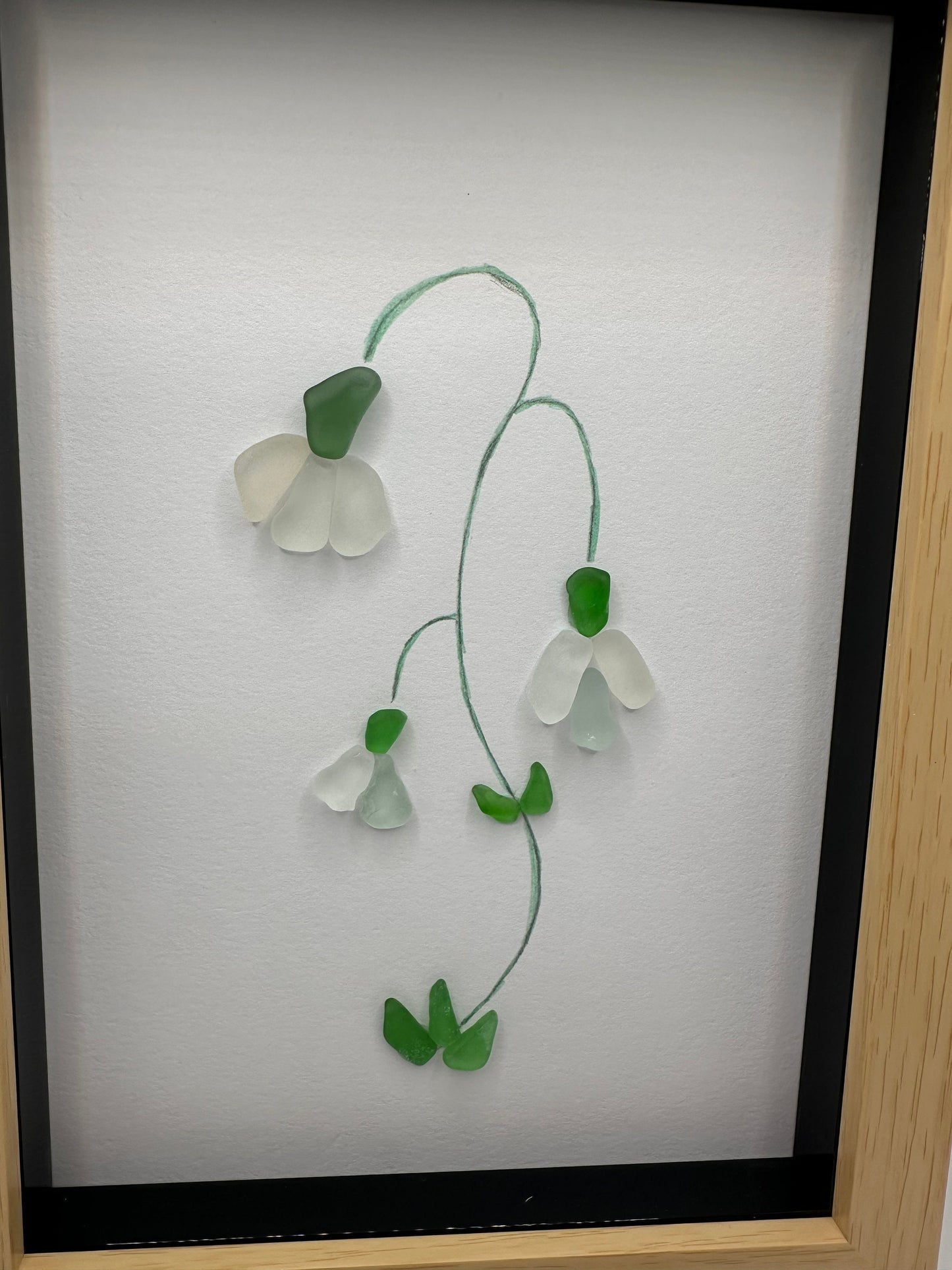 Sea Glass Snowdrop Flower Art, Rosehearty Beach Finds , pebble art, snowdrop art