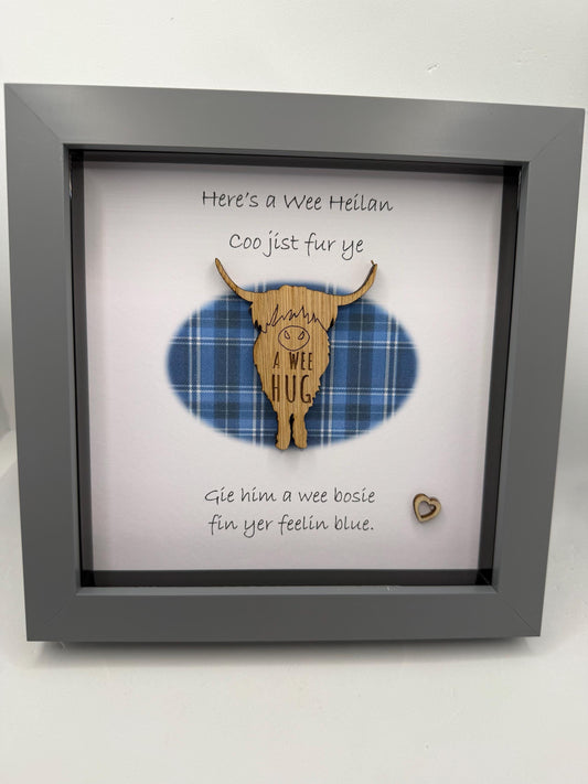 Highland Cow Framed Art, Tartan Decor, framed highland coo, Scottish quote art. Scottish highland cow gift, Doric gifts