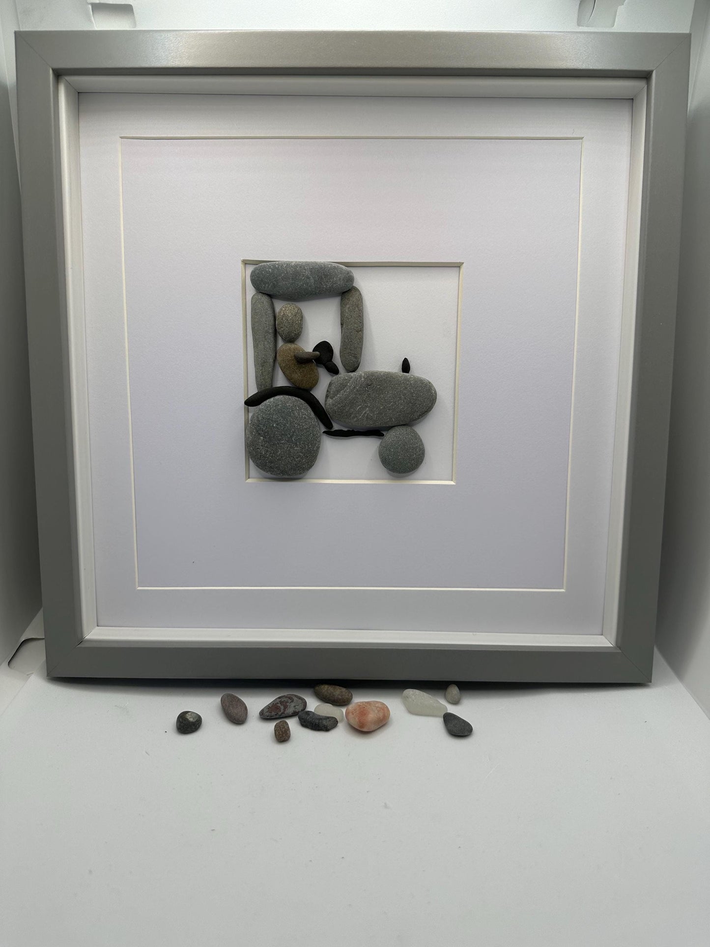 Tractor Pebble Art, Framed Father's Day Gift. Tractor art, framed tractor can be personalised. Pebble art, pebble art tractor, farmer gifts