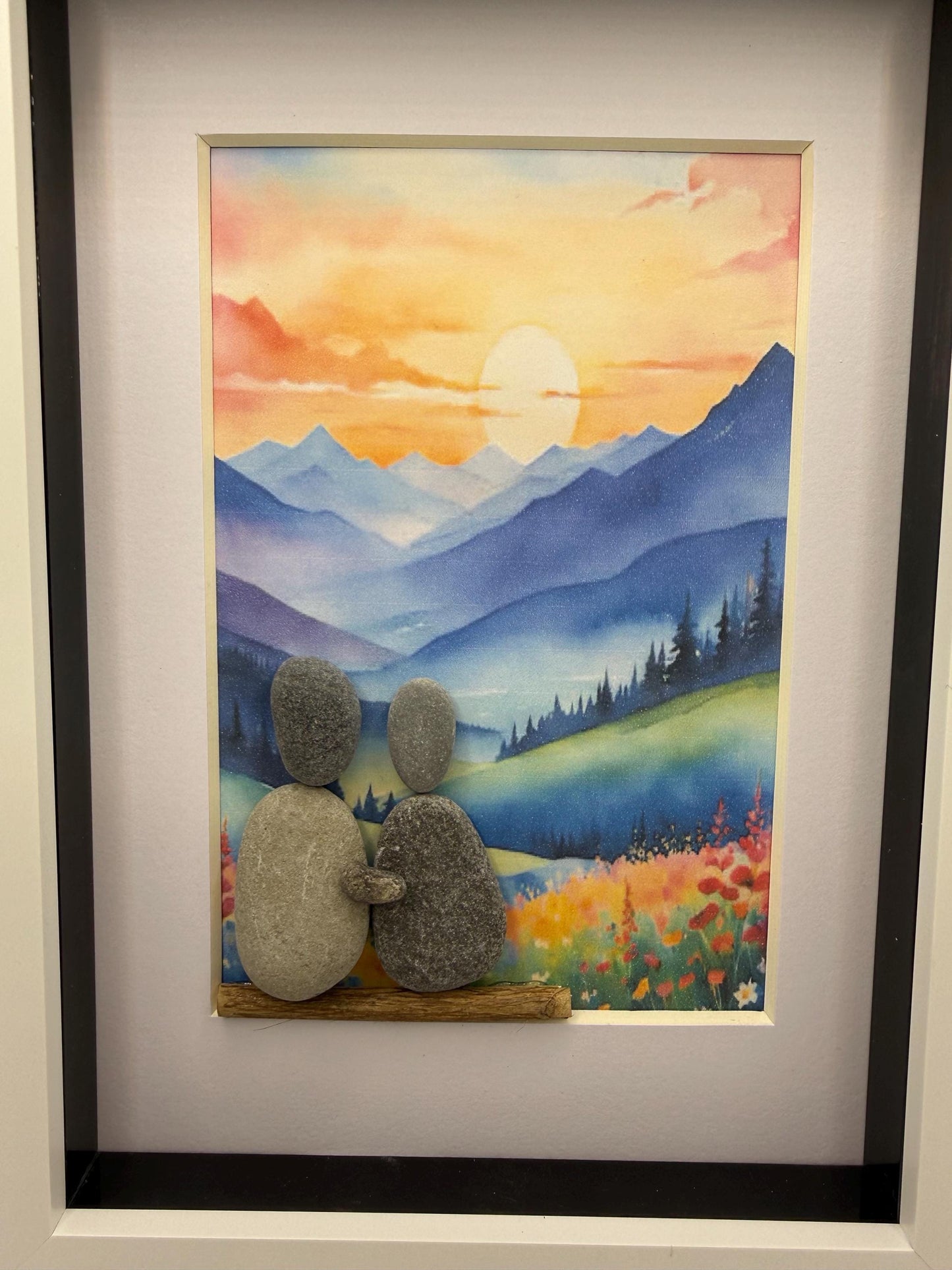 Landscape pebble art, pebble art scene, pebble art couple, pebble art, couple framed gift. Landscape gifts