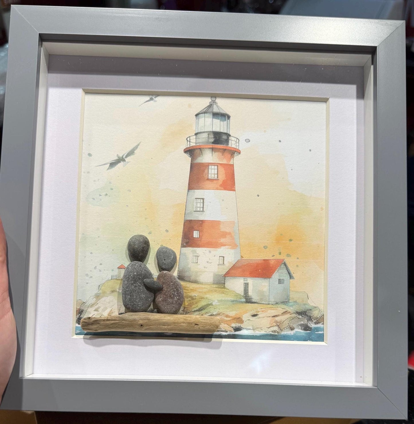 Lighthouse Pebble Art,Framed Coastal Decor, pebble art, lighthouse, lighthouse gift, pebble art lighthouse, couple pebble, lighthouse pebble