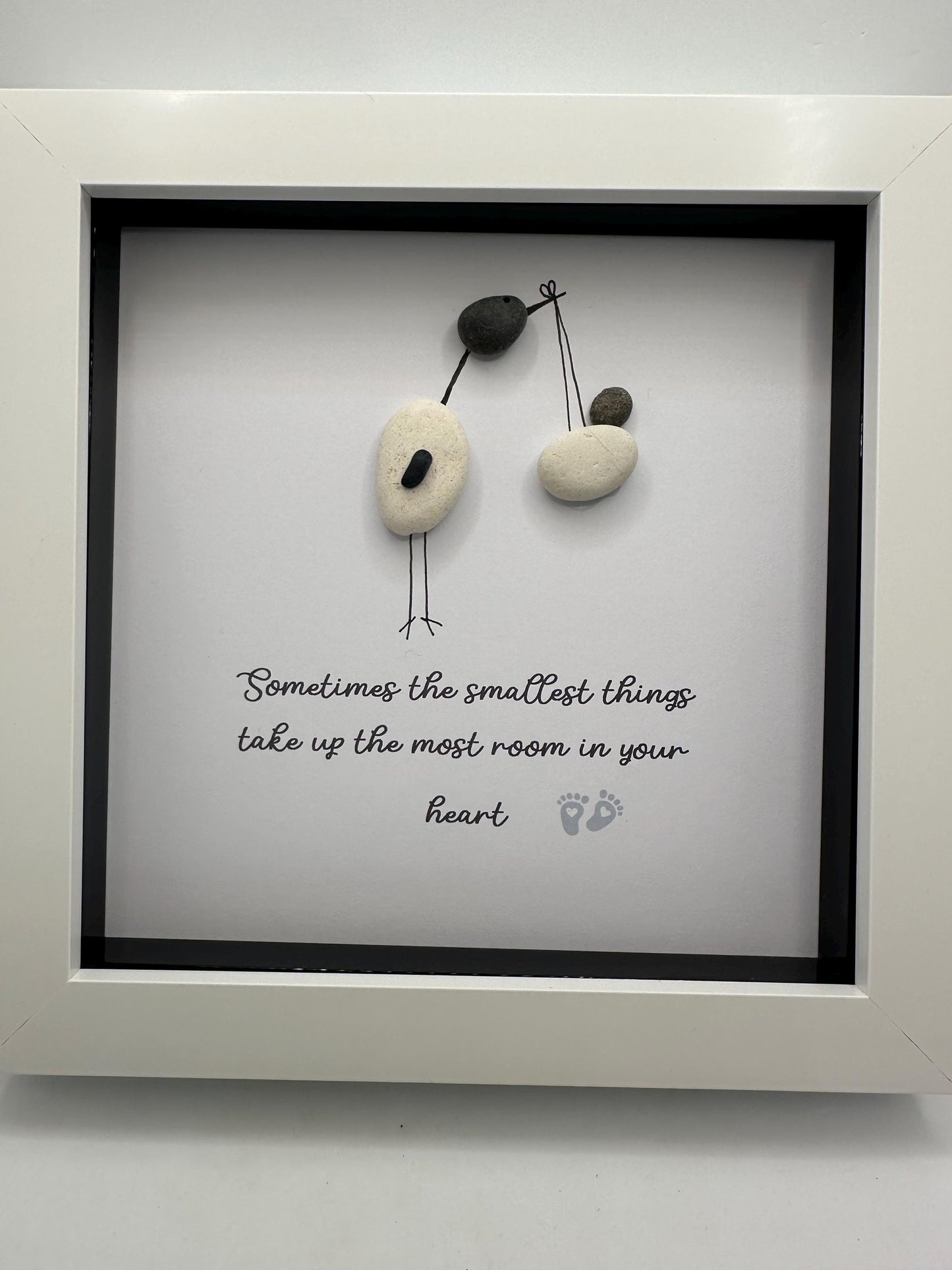 new baby gift, new baby pebble art, pebble art baby, pebble art, stork pebble art