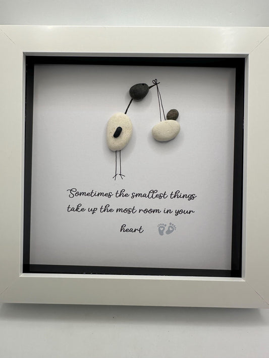 new baby gift, new baby pebble art, pebble art baby, pebble art, stork pebble art