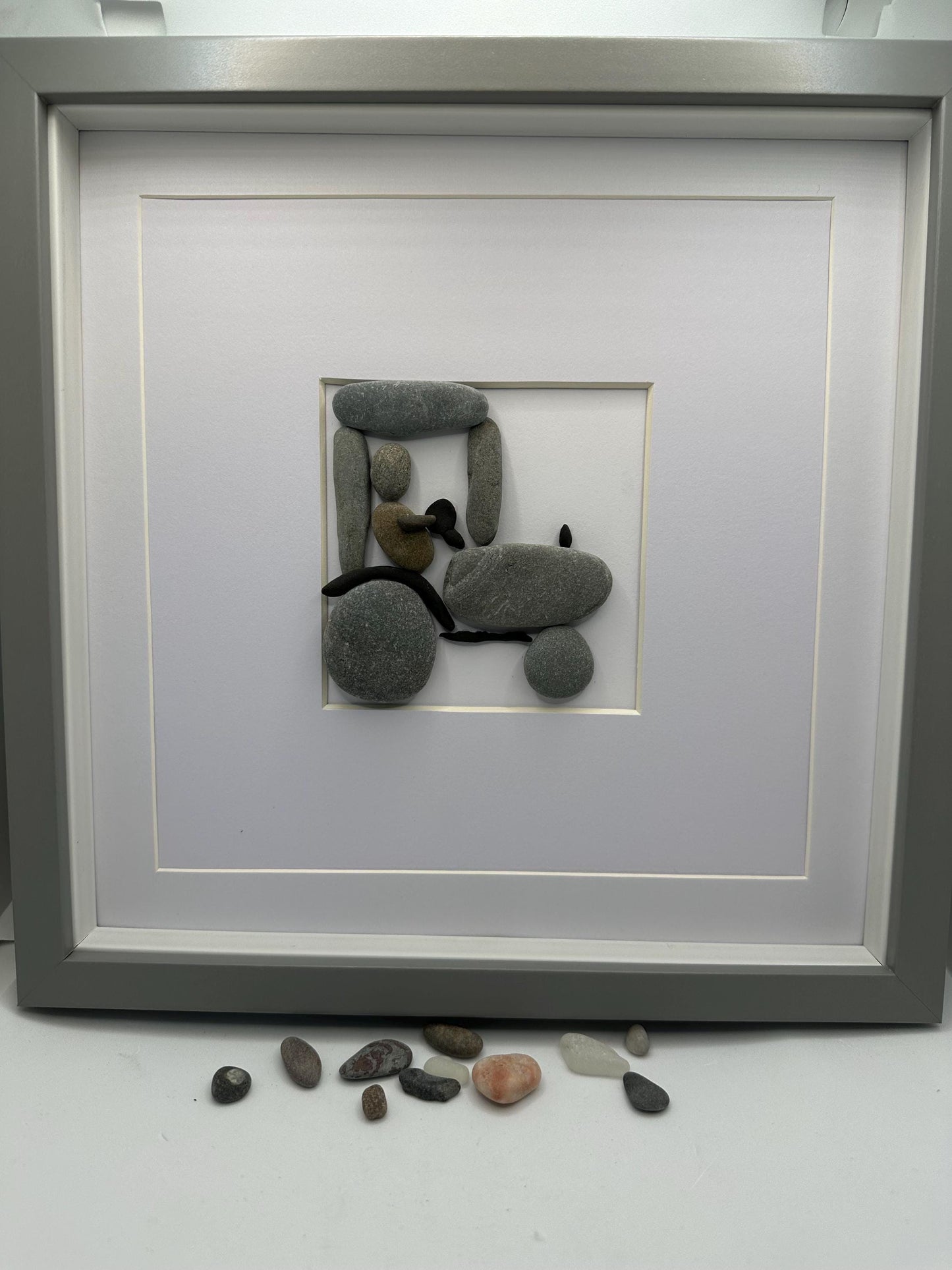 Tractor Pebble Art, Framed Father's Day Gift. Tractor art, framed tractor can be personalised. Pebble art, pebble art tractor, farmer gifts