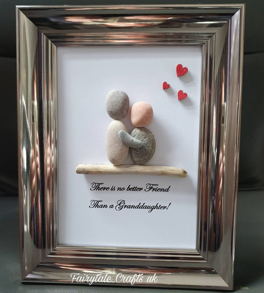Personalized Pebble Art Granddaughter Gift, Scottish Stone Family Picture