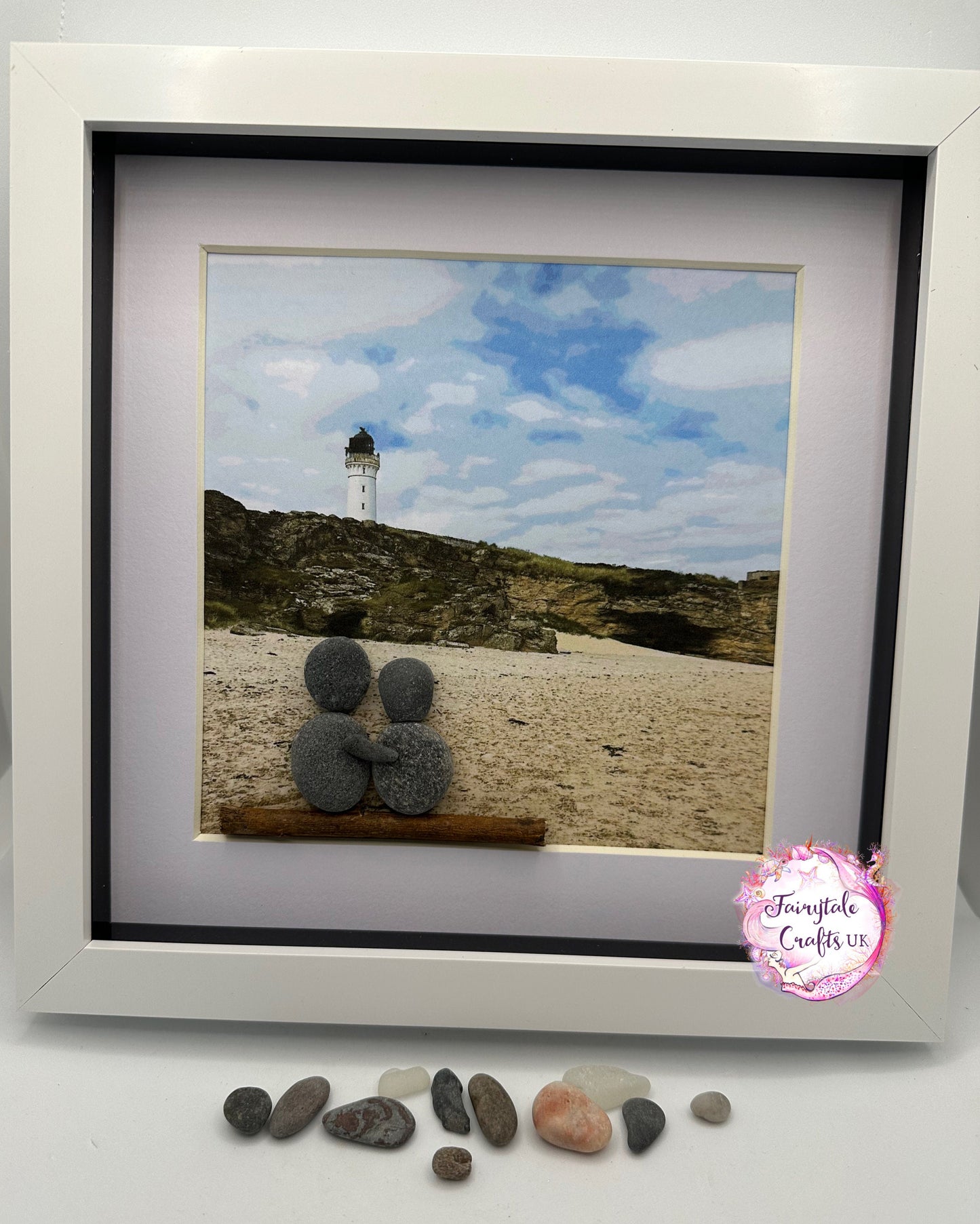 Lossiemouth Beach Pebble Art, Covesea Lighthouse, Scottish Beach Scene