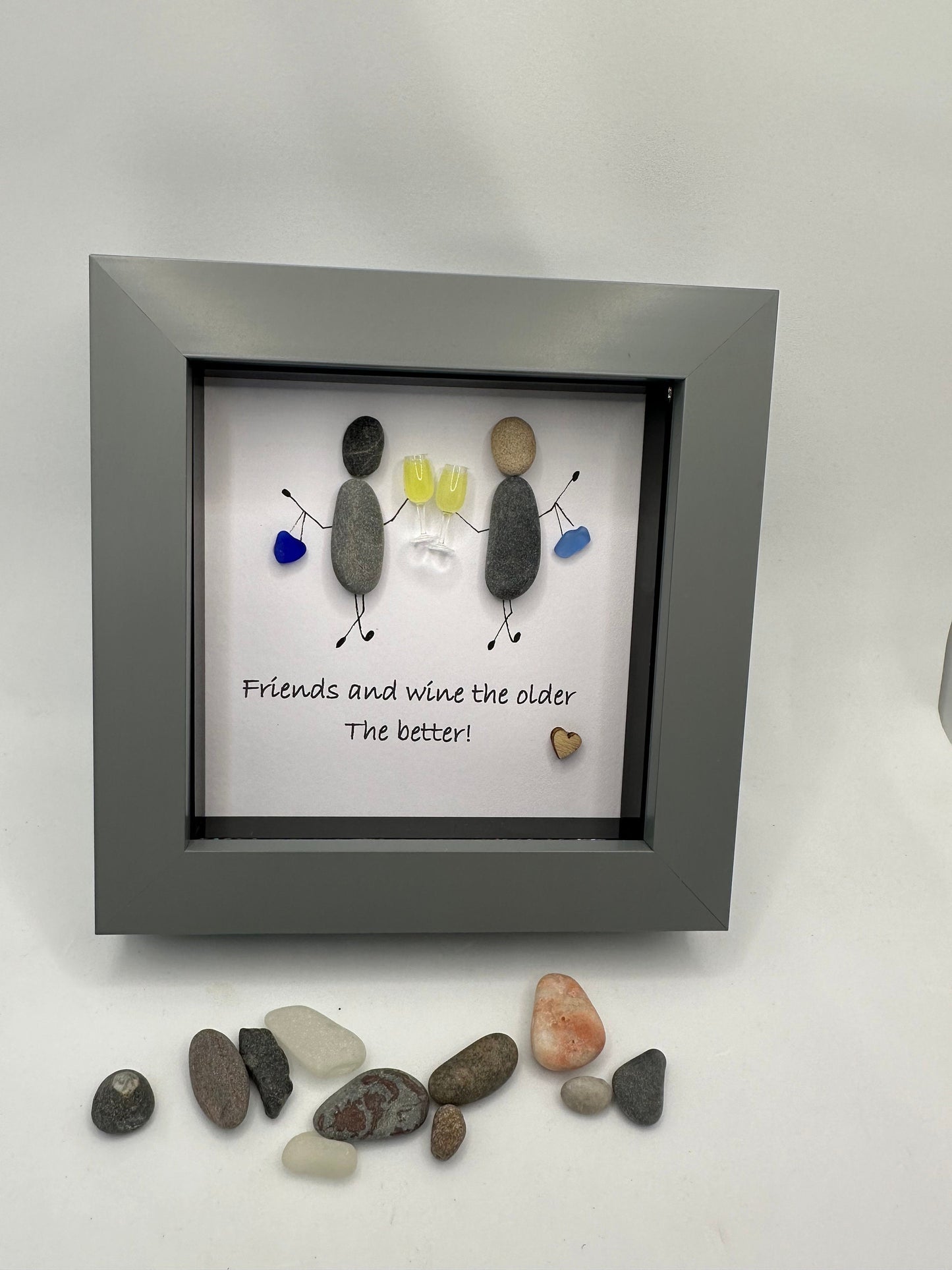 Pebble Art Friends Gift, Scottish Wine Lovers, 4x4 Frame
