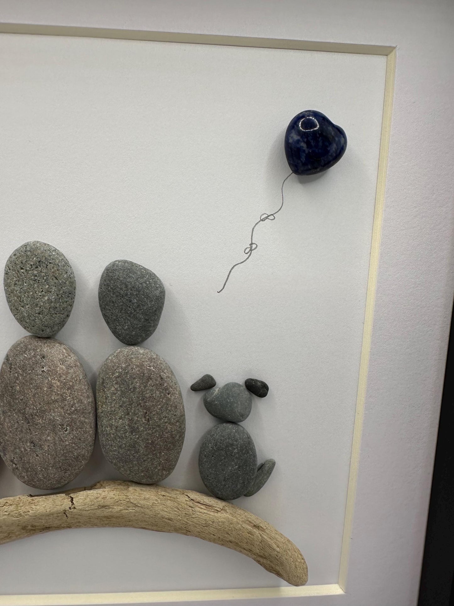 Pebble Art Family Portrait with dog, family of three pebble art, pebble art family, dog pebble art, family gift, family portrait, pebble art