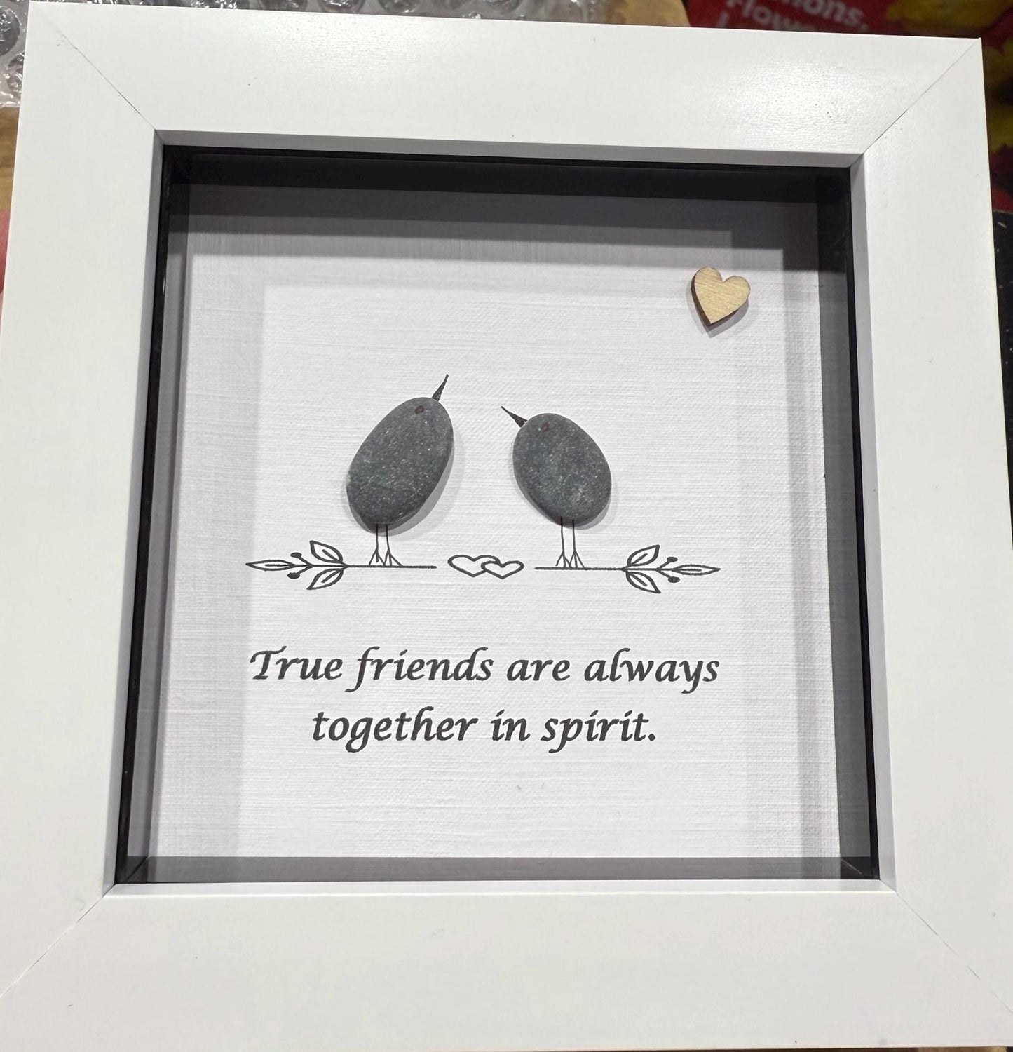 Pebble Art Birds, True Friends Gift, 4x4” Framed Art