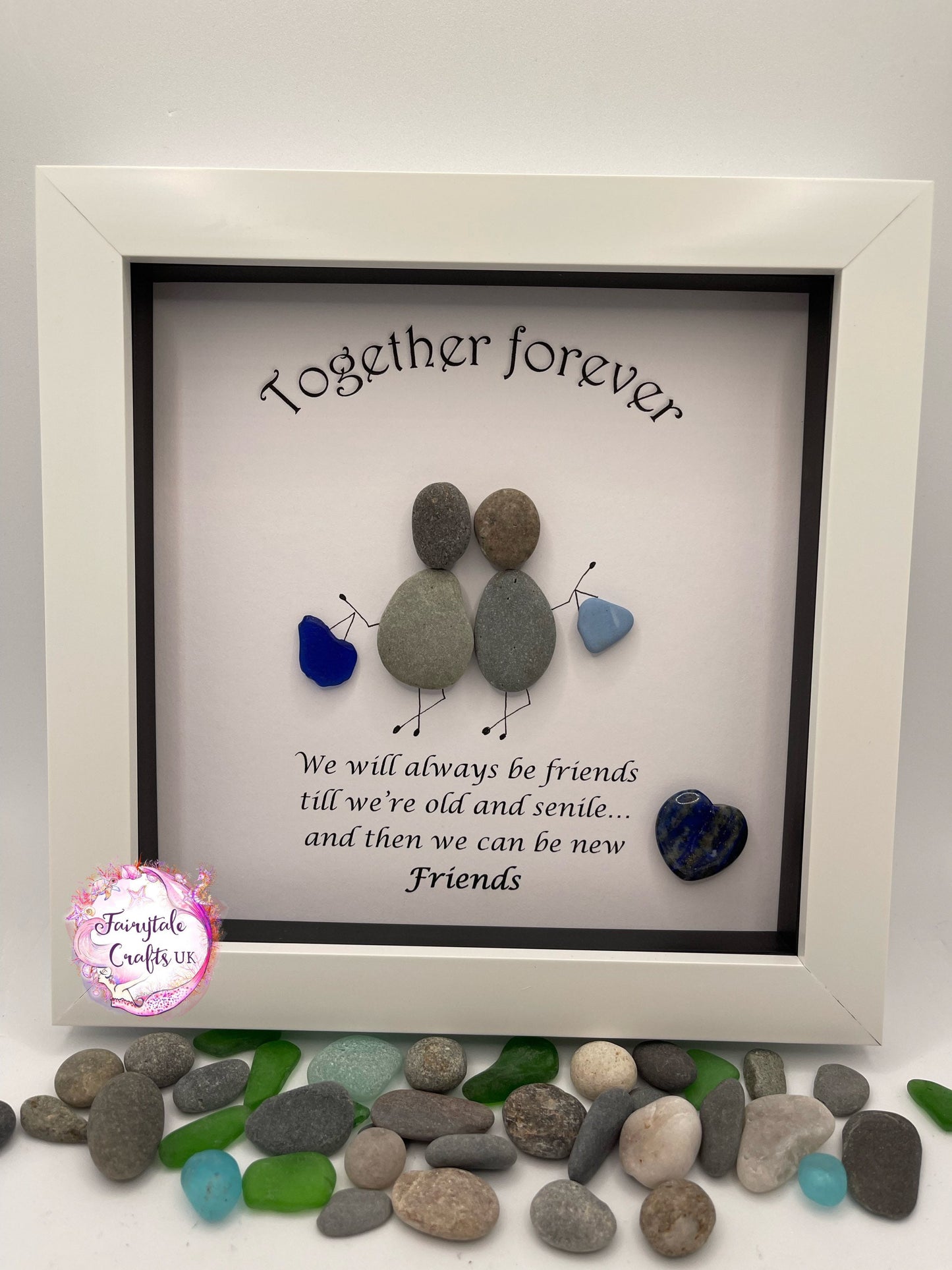 Personalised Friends Pebble Art, Framed Rock Art, friends forever pebble art, pebble art friends, quartz heart. Friend pebble art, pebble
