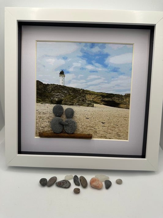 Lossiemouth Beach Pebble Art, Covesea Lighthouse, Scottish Beach Scene