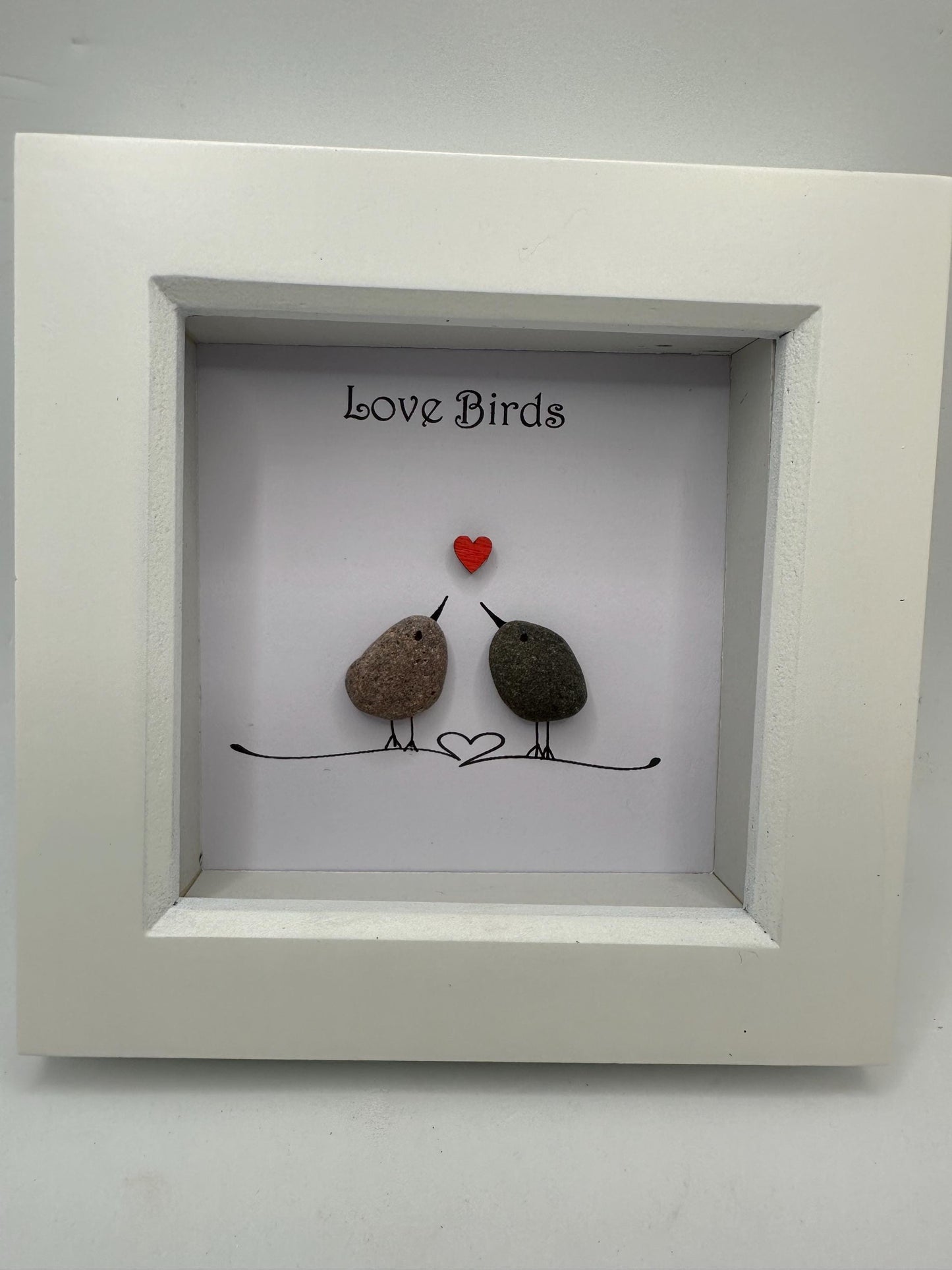 Pebble Art Anniversary Gift, Love Birds Couple, Personalised Framed Art