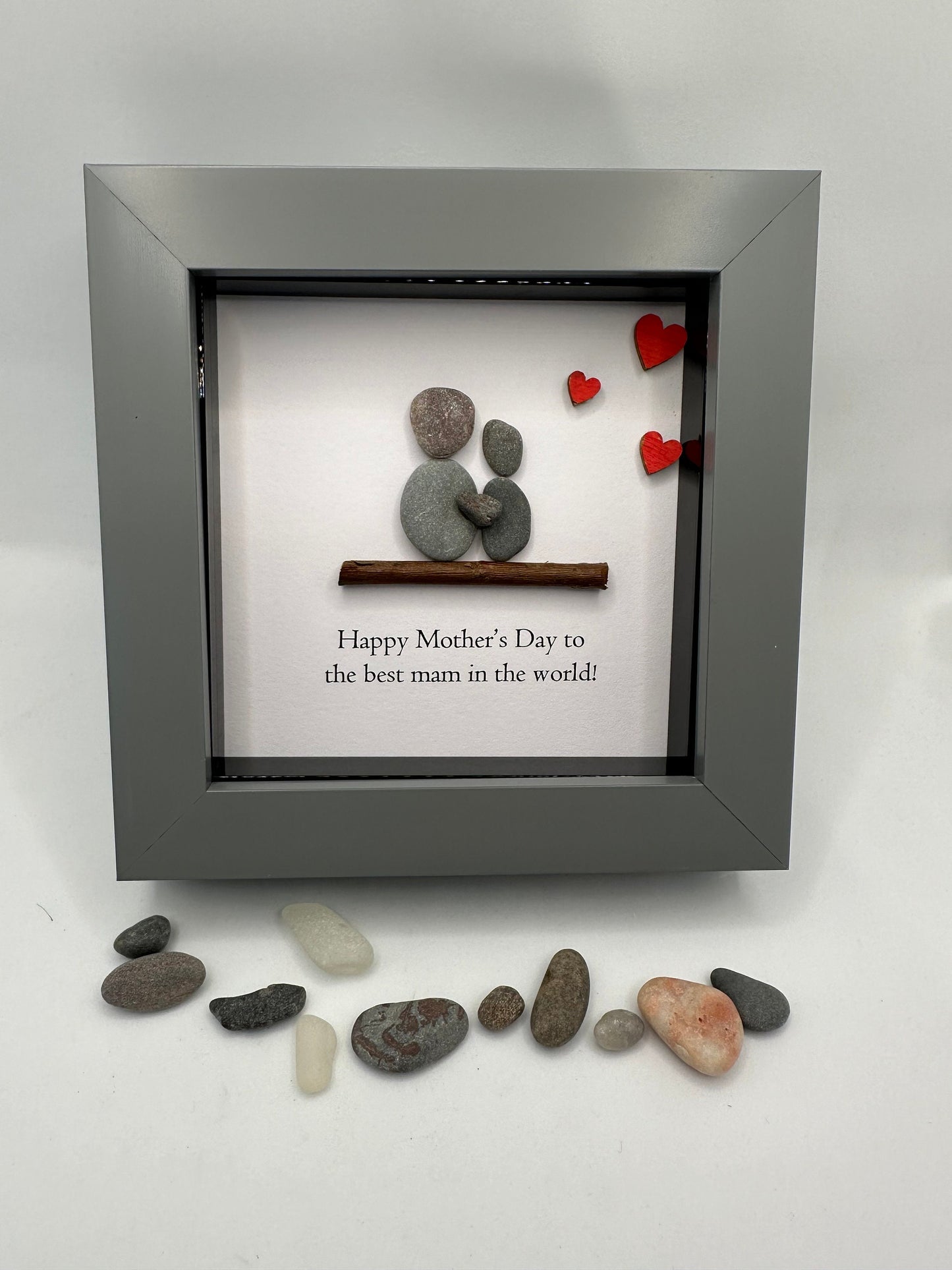 Pebble Art Mother's Day Gift, Framed Pebble Family, Mother’s Day gift, Mother’s Day pebble art, pebble art mum. Mum gift, framed gifts,