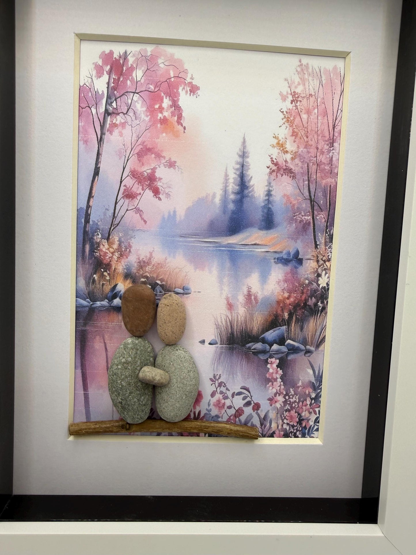 Cherry blossom scene pebble art, pebble art scene, pebble art couple, pebble art