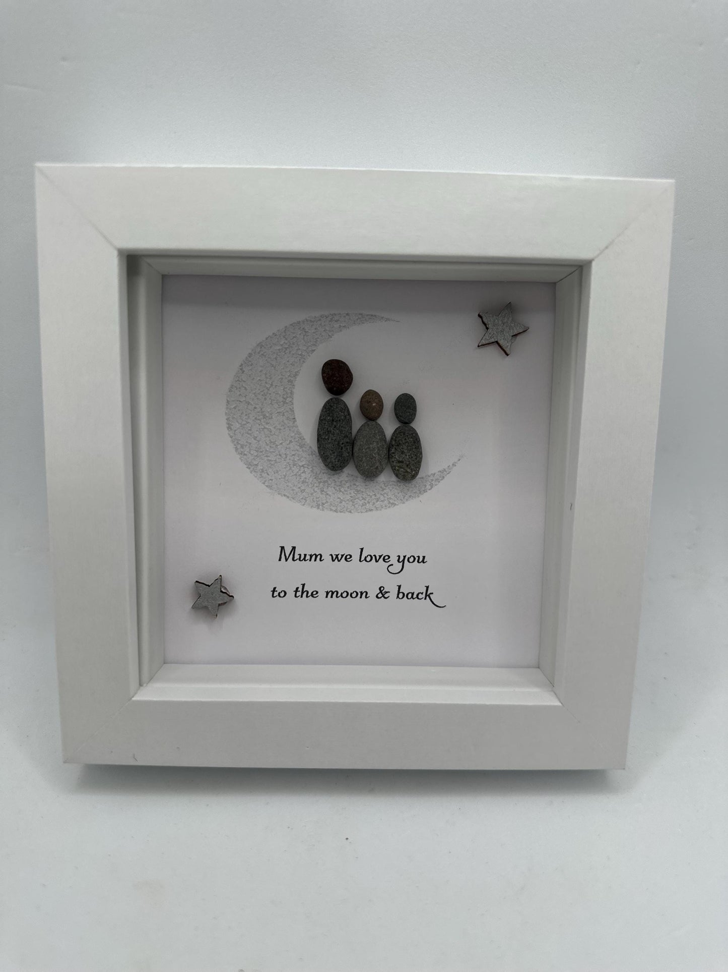 Mother's Day Pebble Art, Framed Family Gift, 4x4, Mother’s Day gift, framed Mother’s Day, pebble art, pebble art gift, mum gift, moon gift
