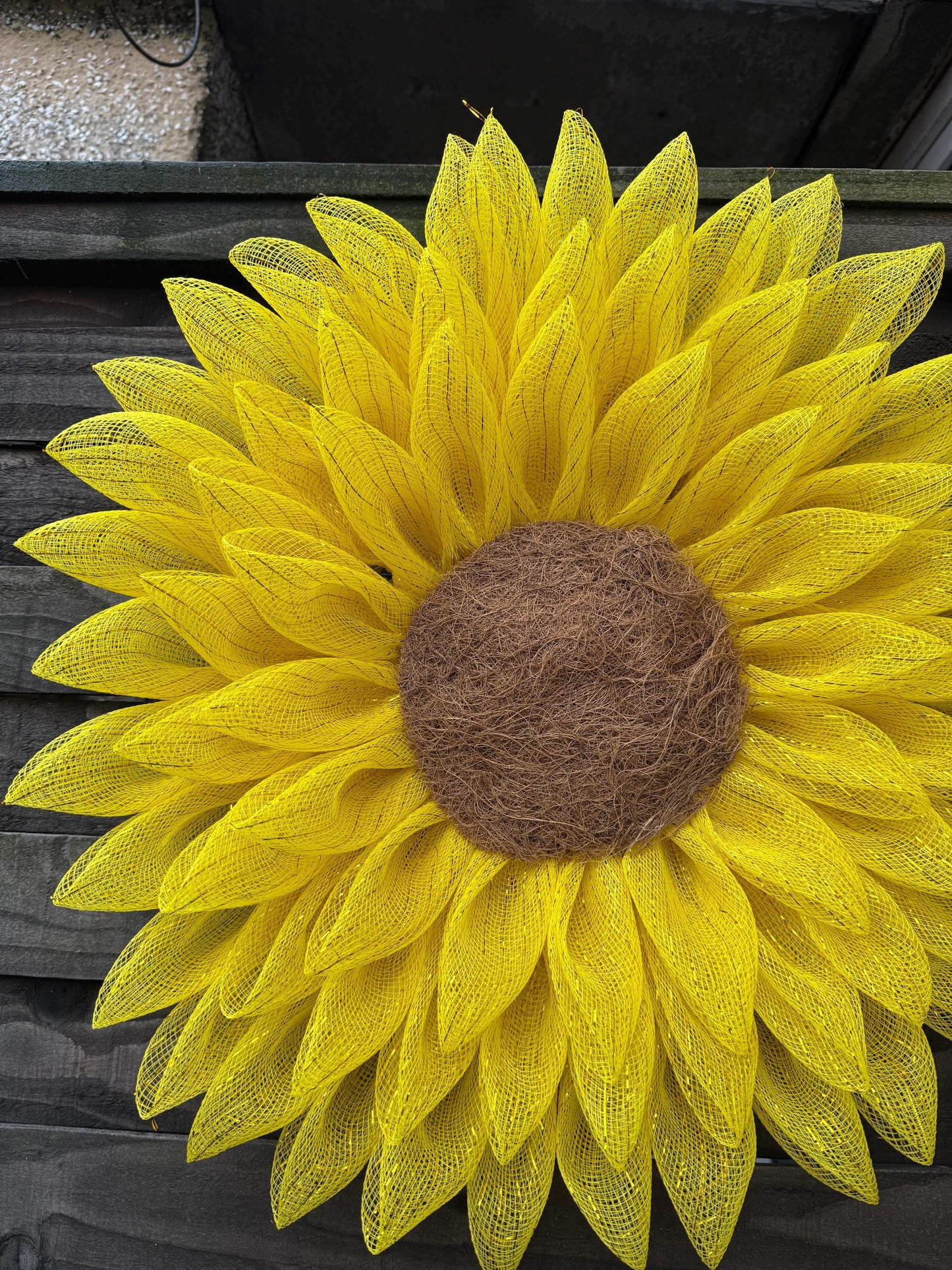 Sunflower Mesh Wreath – Bright Yellow Summer Front Door Wreath, Farmhouse Sunflower Decor, Rustic Wall or Door Floral Wreath