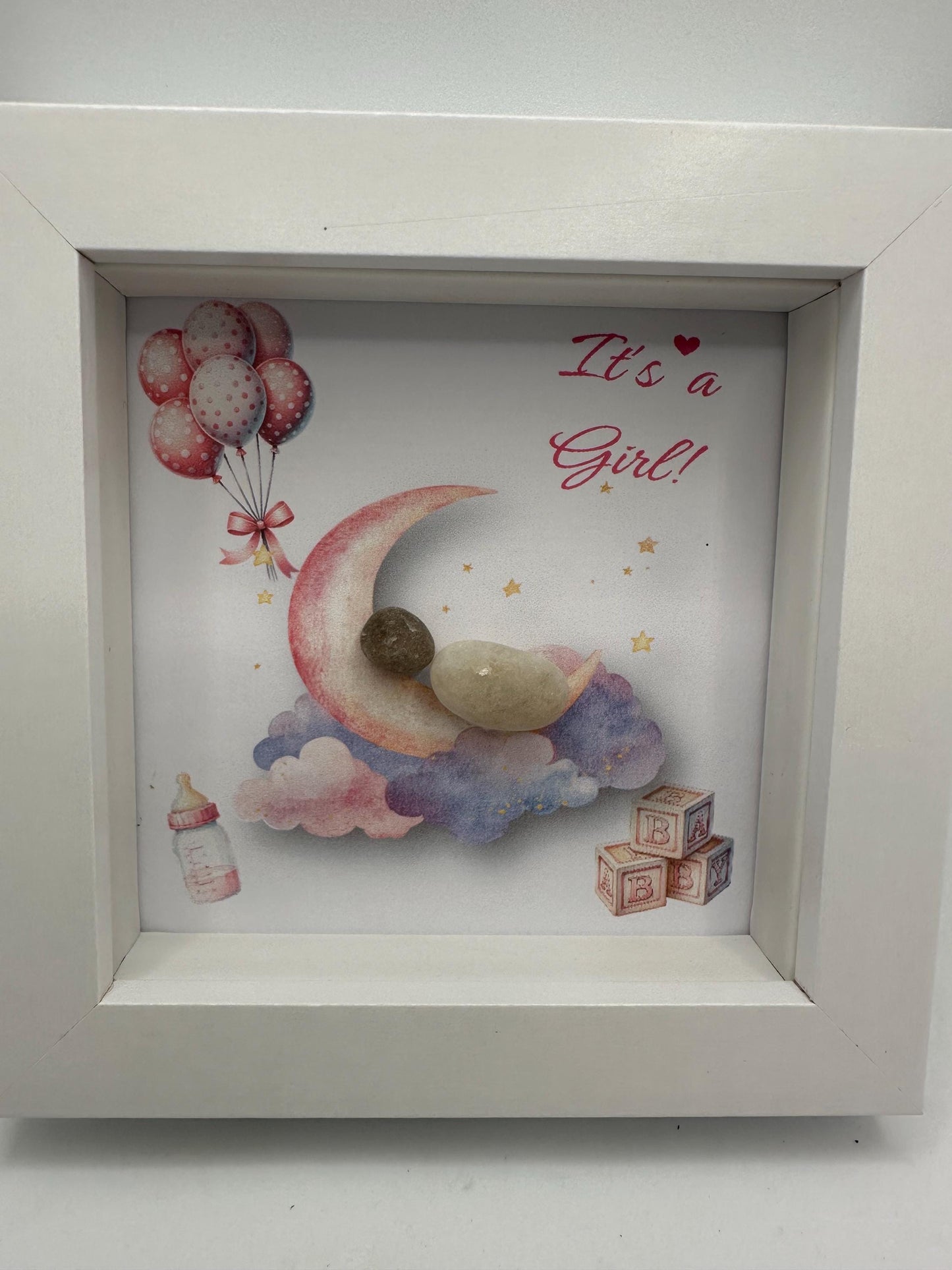 new baby girl pebble art, pebble art new baby, new baby girl, pebble art, new baby gift, new baby girl gift,it’s a girl