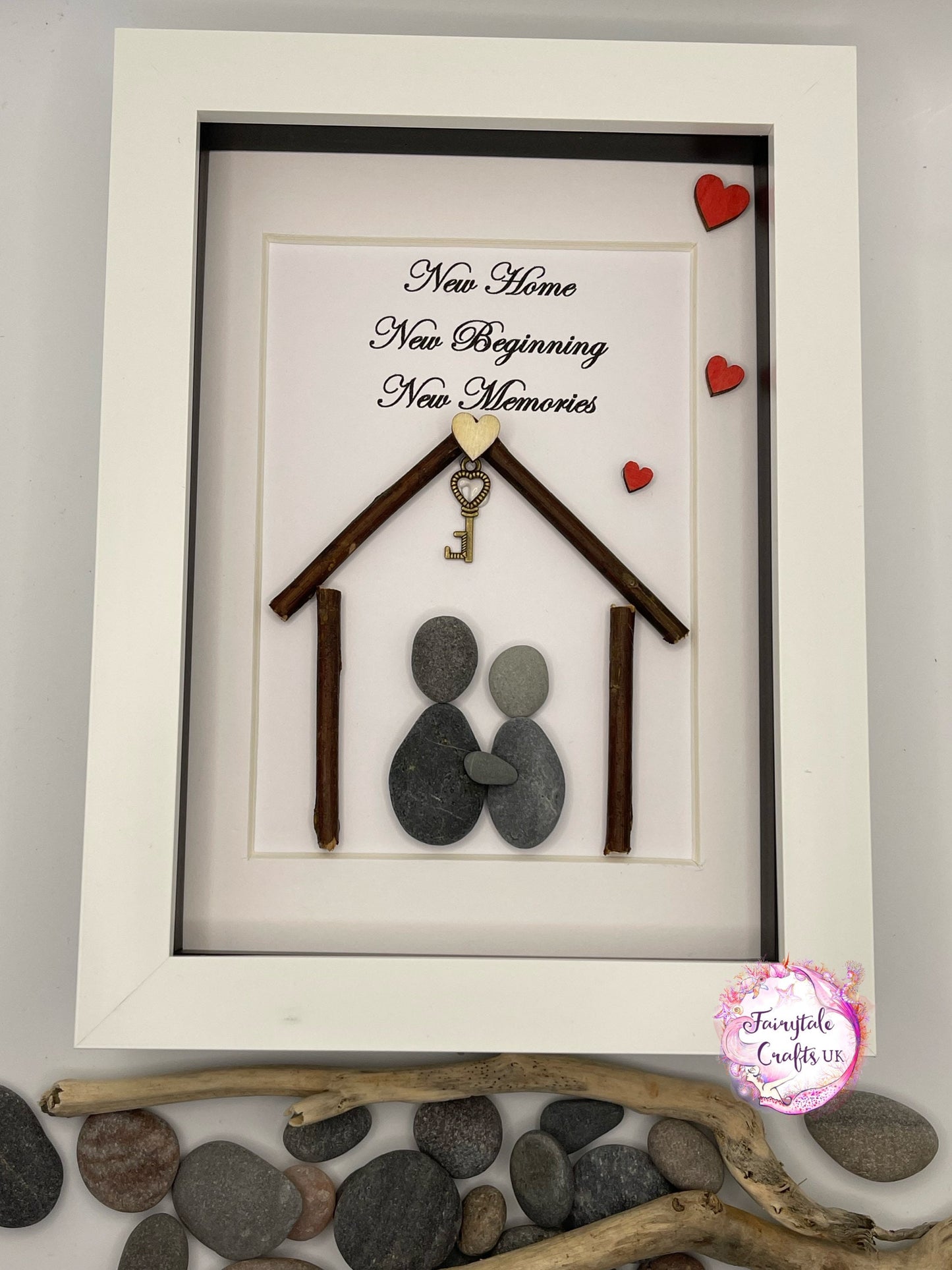 Pebble Art New Home Picture, Housewarming Gift, pebble art new home, new home gift, pebble art home, home pebble art, framed housewarming