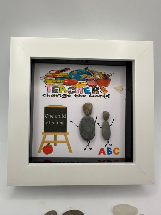 Teacher Pebble Art Gift, Acrylic Frame, Teacher and Pupil, pebble art graduation