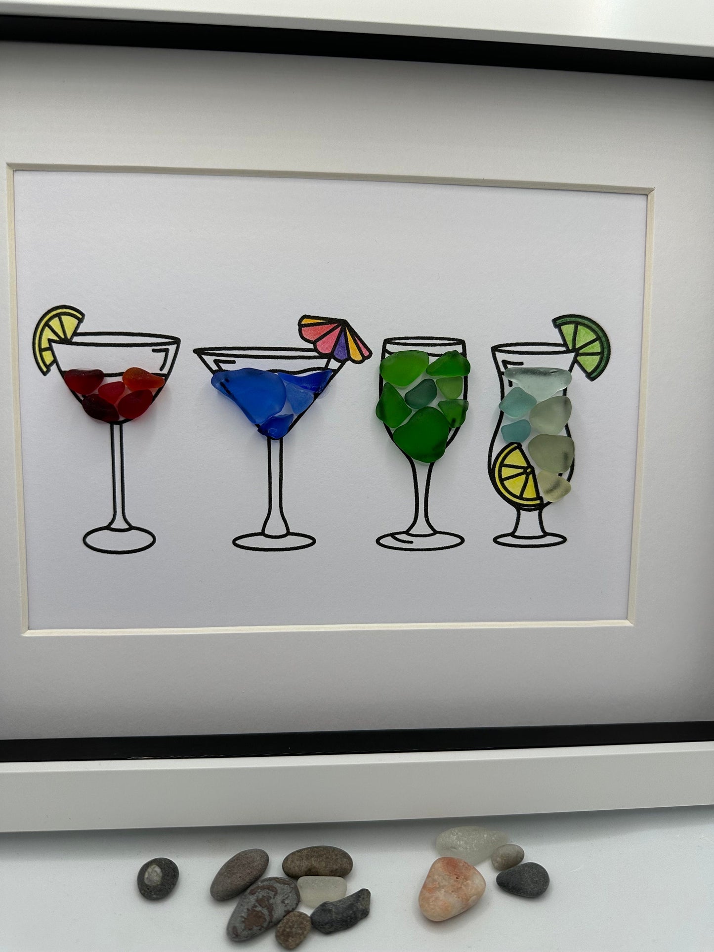 sea glass cocktails, sea glass art, cocktail time, sea glass, blue sea glass, man cave art