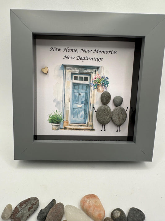 new home, new memories,new beginnings pebble art, new home pebble art, new home gift, new home frame