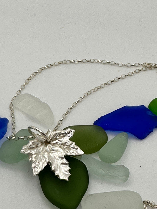 999 silver maple leaf pendant and sterling silver chain, maple leaf, silver maple leaf, handmade