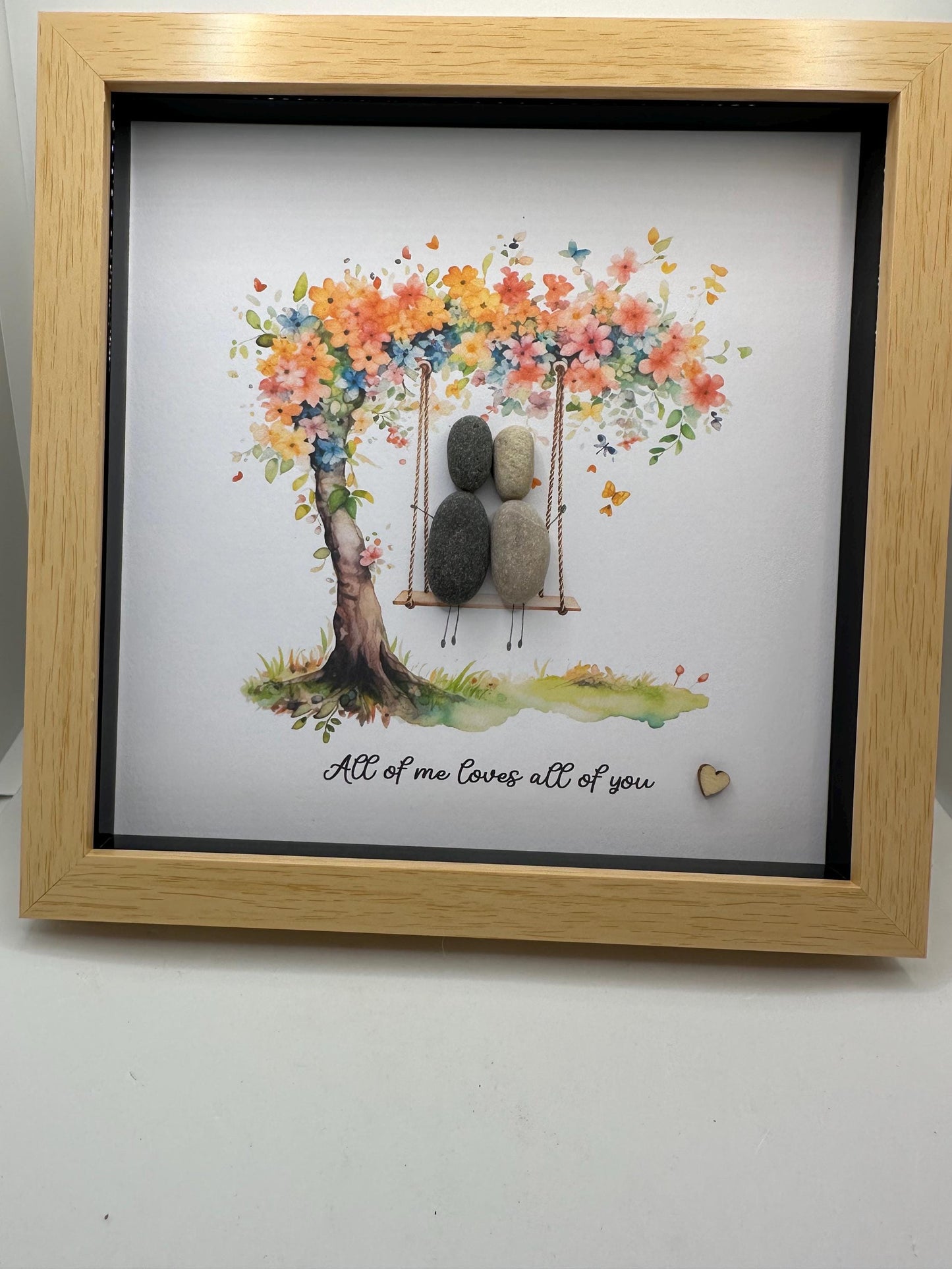couple pebble art, pebble art swing, couple on swing, all of me loves all of you, valentine gift