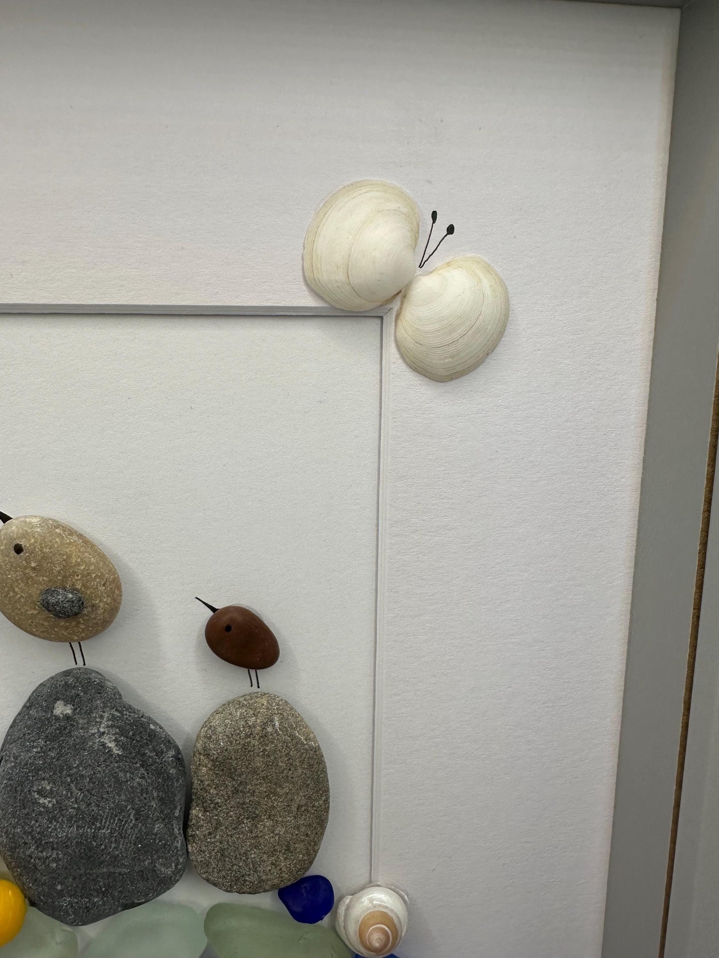 pebble art birds, birds pebble art, pebble art, sea glass pebble art, seaglass art, blue sea glass, bird art, framed art