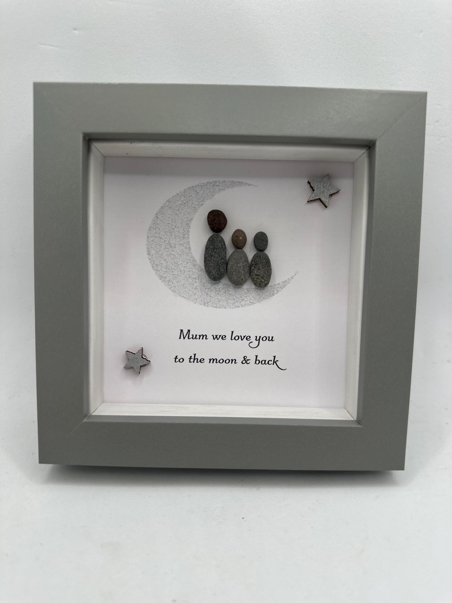 Mother's Day Pebble Art, Framed Family Gift, 4x4, Mother’s Day gift, framed Mother’s Day, pebble art, pebble art gift, mum gift, moon gift