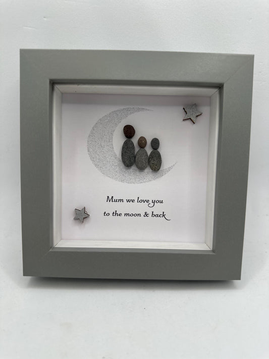 Mother's Day Pebble Art, Framed Family Gift, 4x4, Mother’s Day gift, framed Mother’s Day, pebble art, pebble art gift, mum gift, moon gift