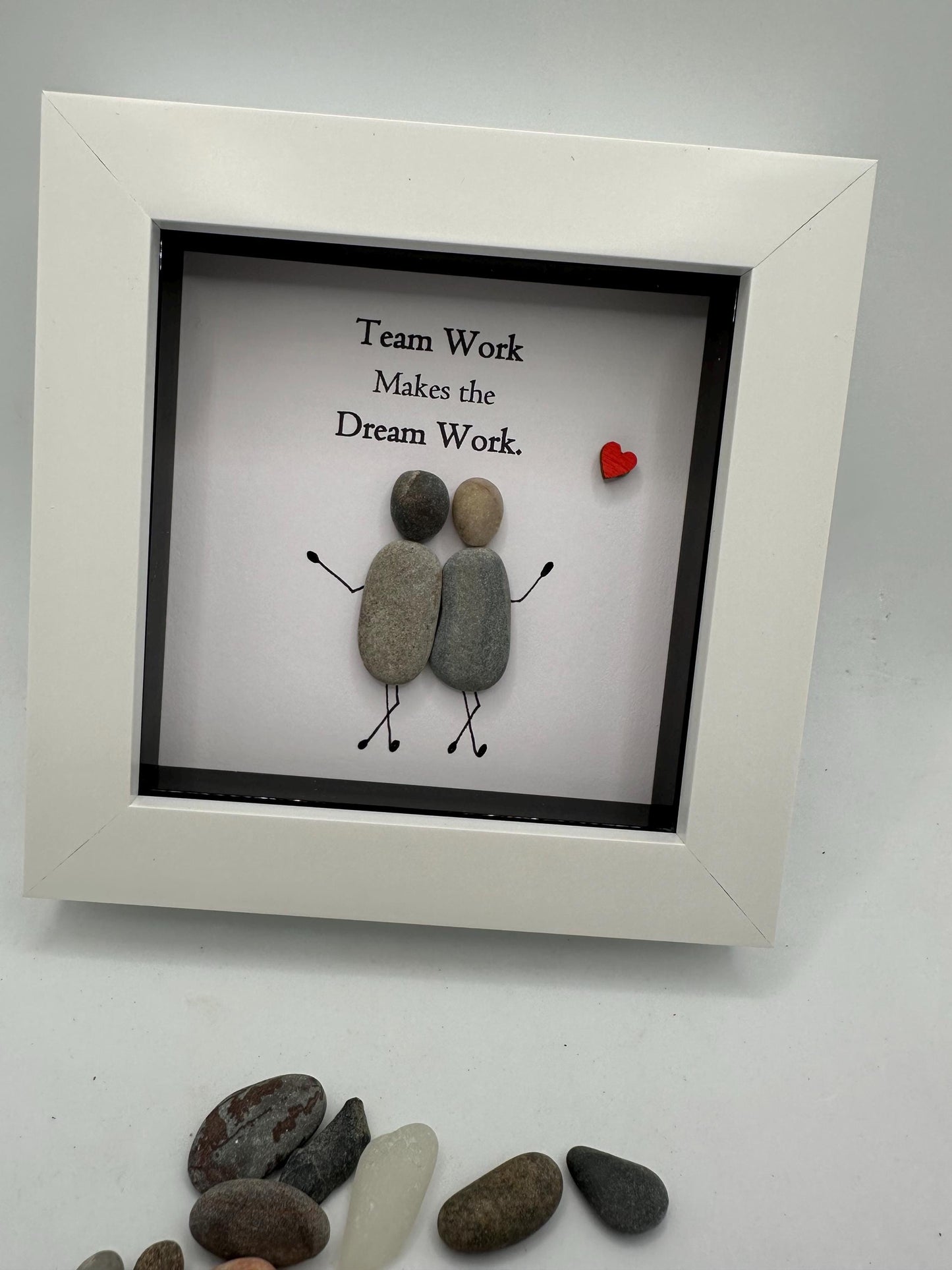 Pebble Art Colleague Gift, Teamwork Makes Dream Work, Framed