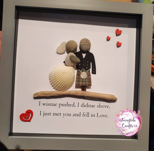 Scottish Wedding Pebble Art, Bride & Groom Gift, kilted groom, wedding pebble art, pebble art wedding, wedding gift. Pebble art bride,