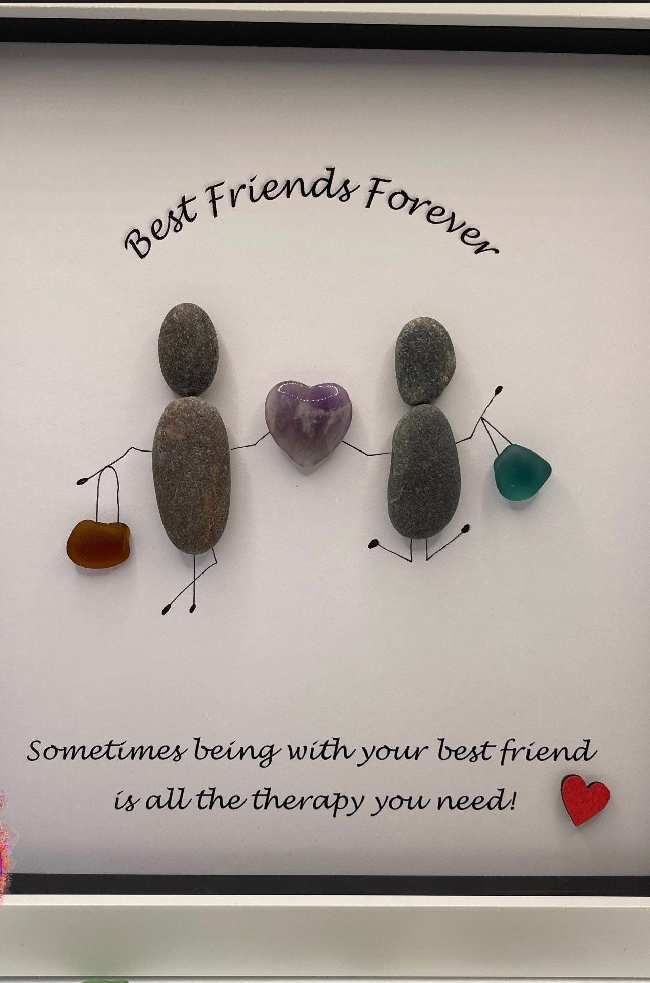 Personalized Friends Pebble Art, Inspirational Quote, Framed Rock Art